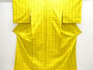 格子に絣柄織り出し米沢紬着物